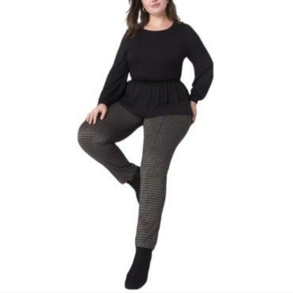 Lane Bryant Plus Size Fitted Blouson-Sleeve Smocked Peplum Top - Picture 2 of 7